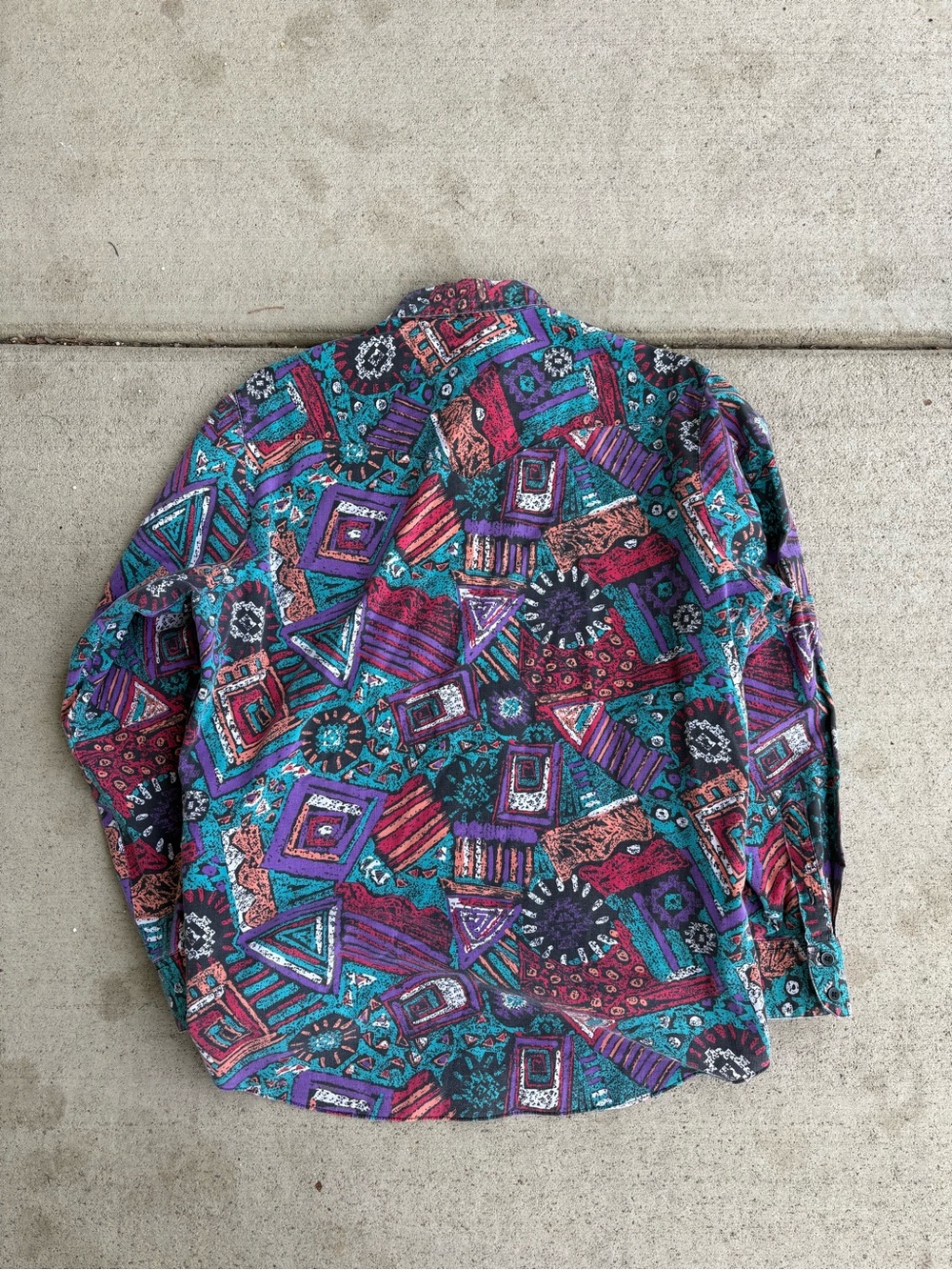 Vintage 90s Wrangler Western Aztec Abstract Geometric Button Up Shirt - Picture 5 of 6